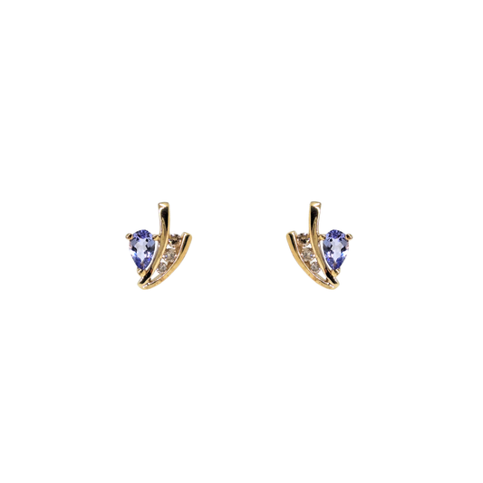 9ct Yellow Gold Tanzanite & Diamond Stud Earrings