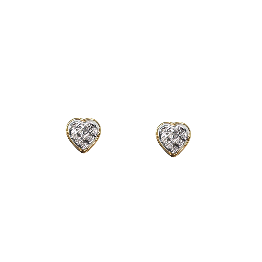 9ct Yellow Gold Diamond Heart Stud Earrings