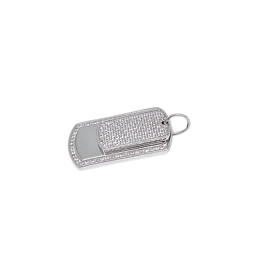 Silver Double CZ Dog Tag Pendant