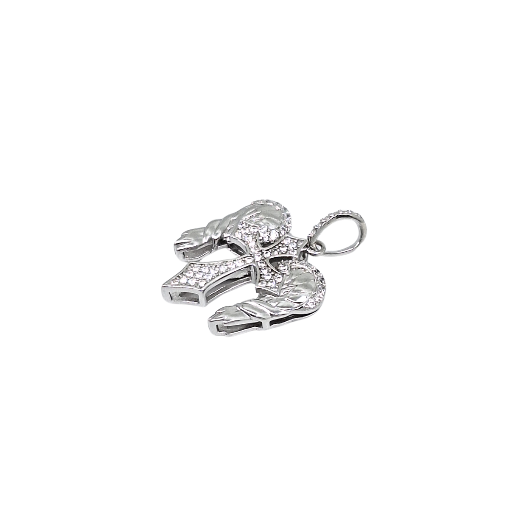 Silver CZ Angel Wings & Cross Pendant