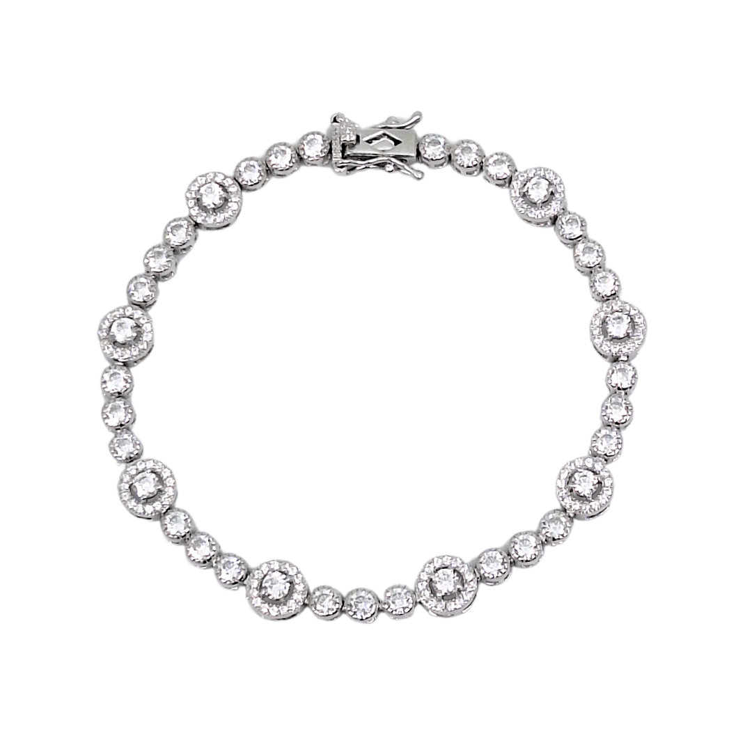 Silver CZ Halo Bracelet 7.5"