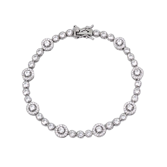 Silver CZ Halo Bracelet 7.5"