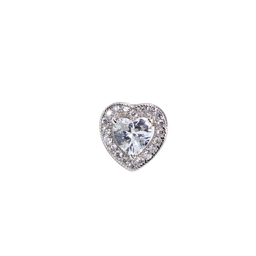 Silver Cubic Zirconia Heart Halo Stud Earrings