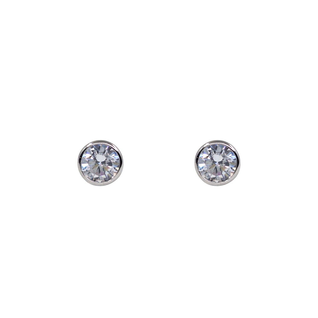 Silver Rubover Round Cubic Zirconia Stud Earrings