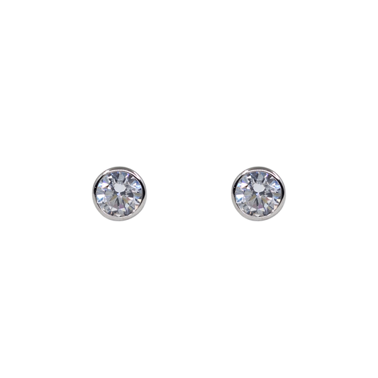 Silver Rubover Round Cubic Zirconia Stud Earrings