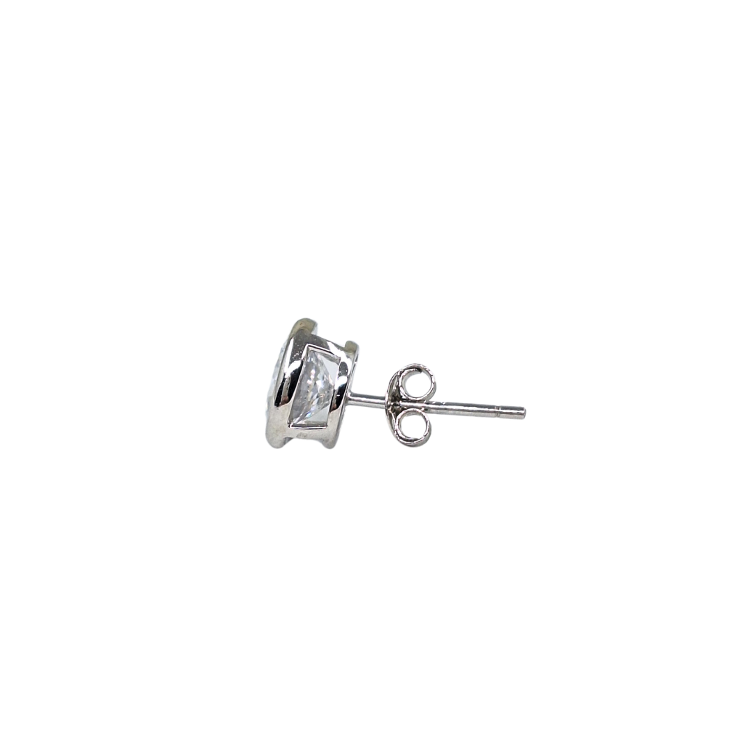Silver Rubover Round Cubic Zirconia Stud Earrings