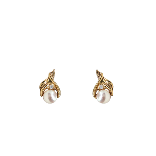 9ct Yellow Gold Pearl & Cubic Zirconia Stud Earrings