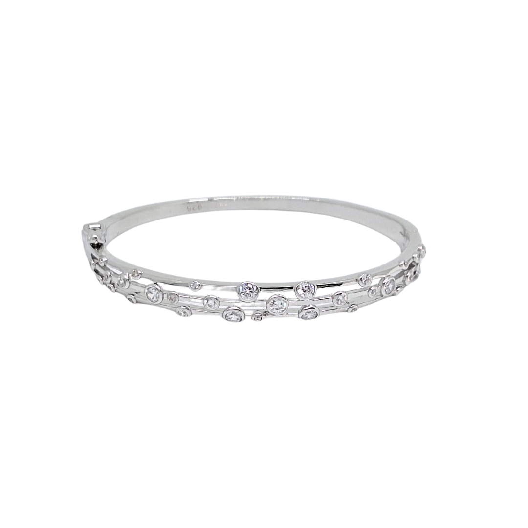 Silver Cubic Zirconia Split Bangle