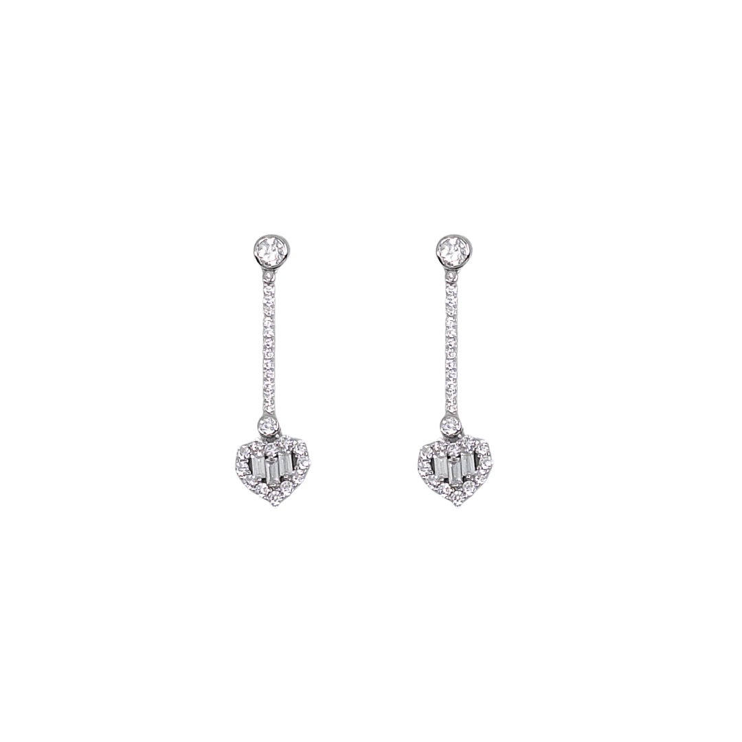 Silver Cubic Zirconia Heart Drop Earrings
