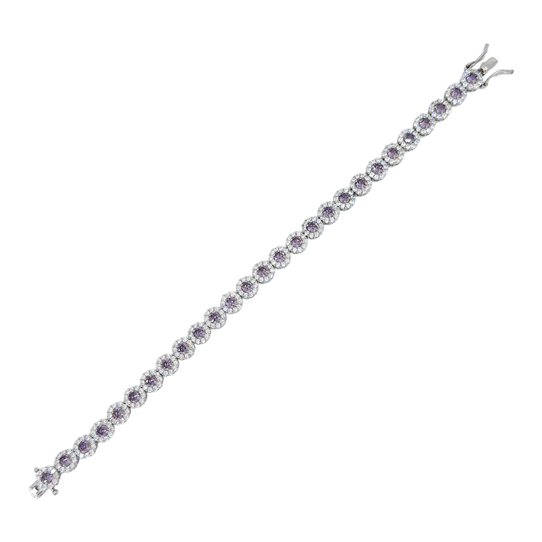 Silver Purple CZ Halo Bracelet 7.5"