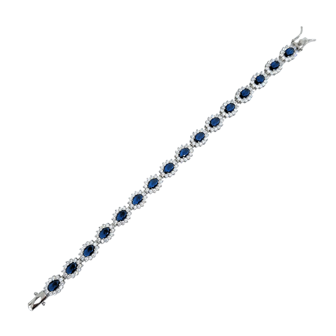 Silver Blue CZ Halo Bracelet 7.5"