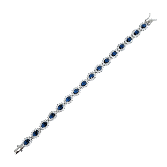 Silver Blue CZ Halo Bracelet 7.5"