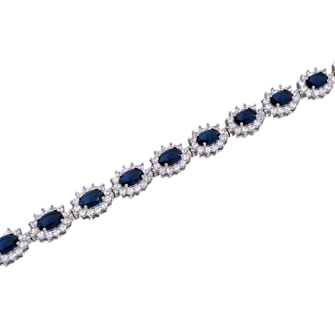 Silver Blue CZ Halo Bracelet 7.5"