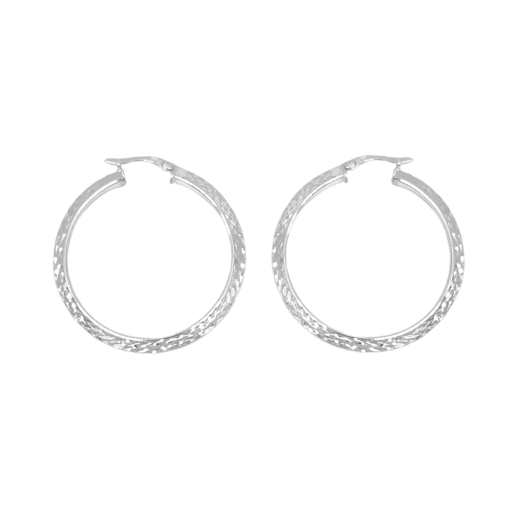 Silver Pattern Hoop Earrings