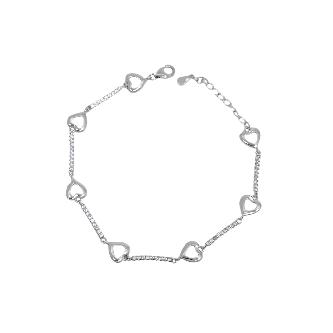 Silver Cubic Zirconia Heart Bracelet 8"
