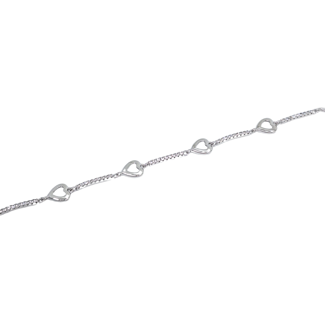 Silver Cubic Zirconia Heart Bracelet 8"