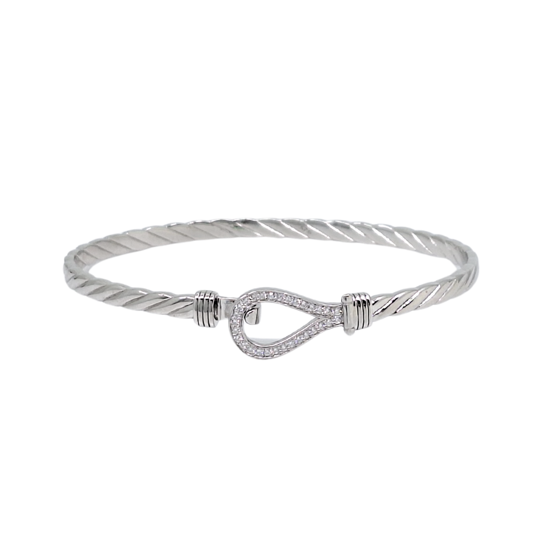 Silver Cubic Zirconia Hook Bangle