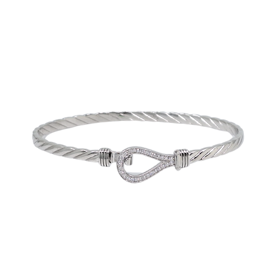 Silver Cubic Zirconia Hook Bangle