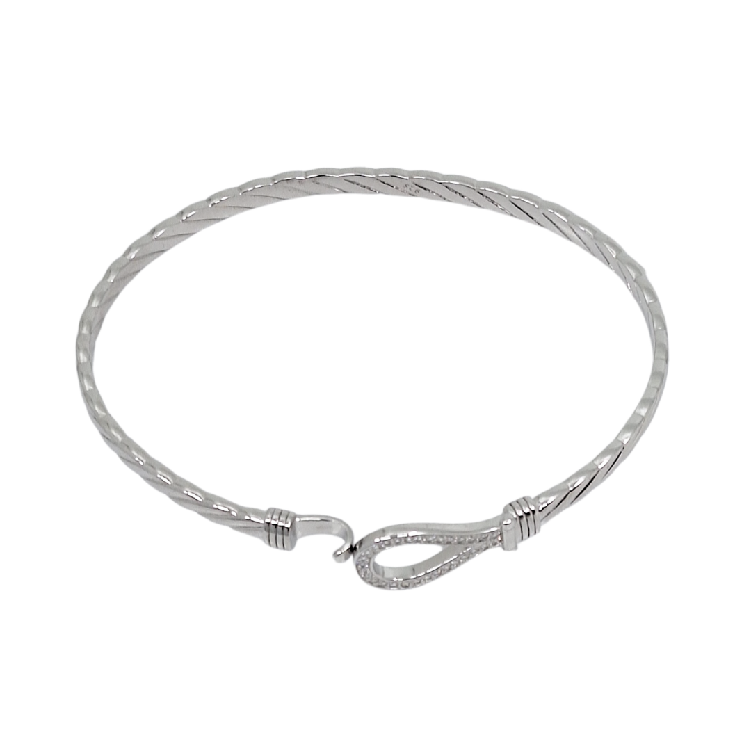 Silver Cubic Zirconia Hook Bangle