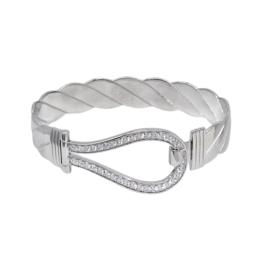 Silver Cubic Zirconia Hook Bangle