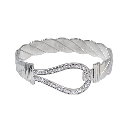 Silver Cubic Zirconia Hook Bangle