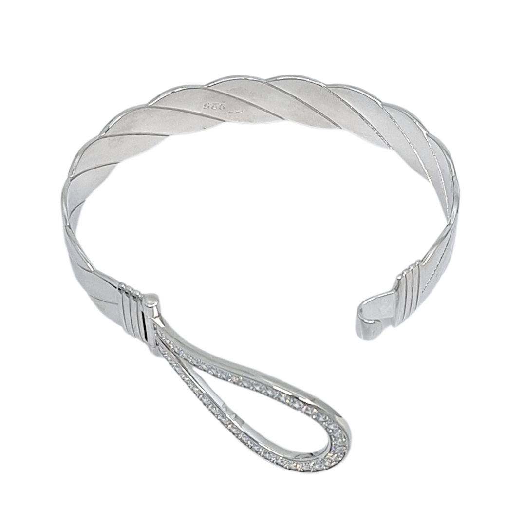 Silver Cubic Zirconia Hook Bangle