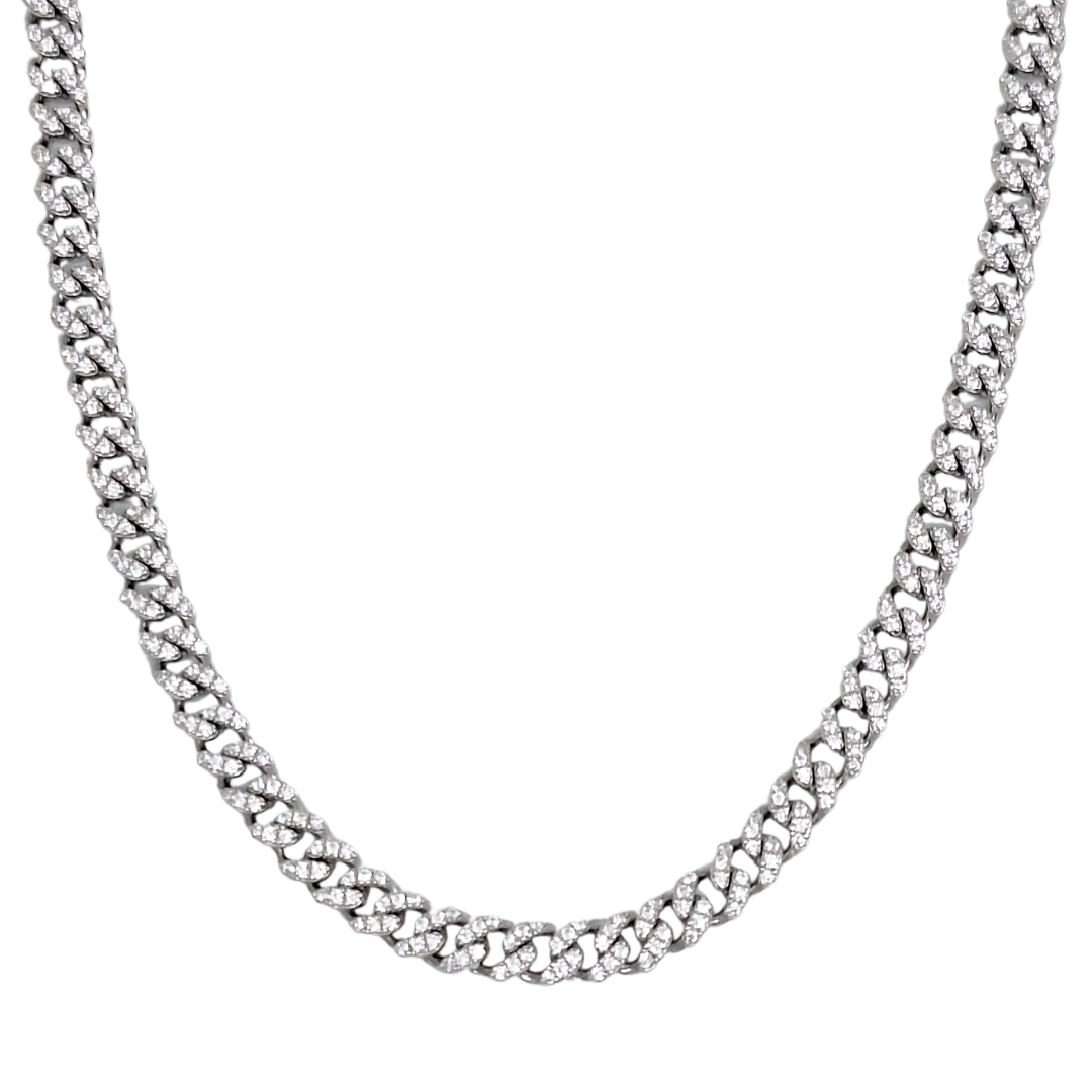 Silver Cubic Zirconia Curb Chain 22"