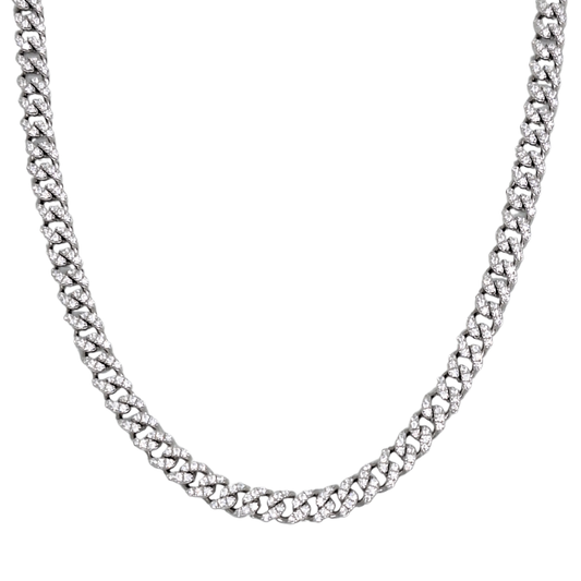 Silver Cubic Zirconia Curb Chain 22"