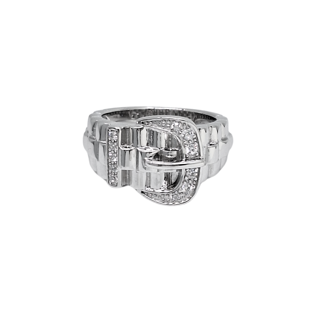 Silver Cubic Zirconia Buckle Ring