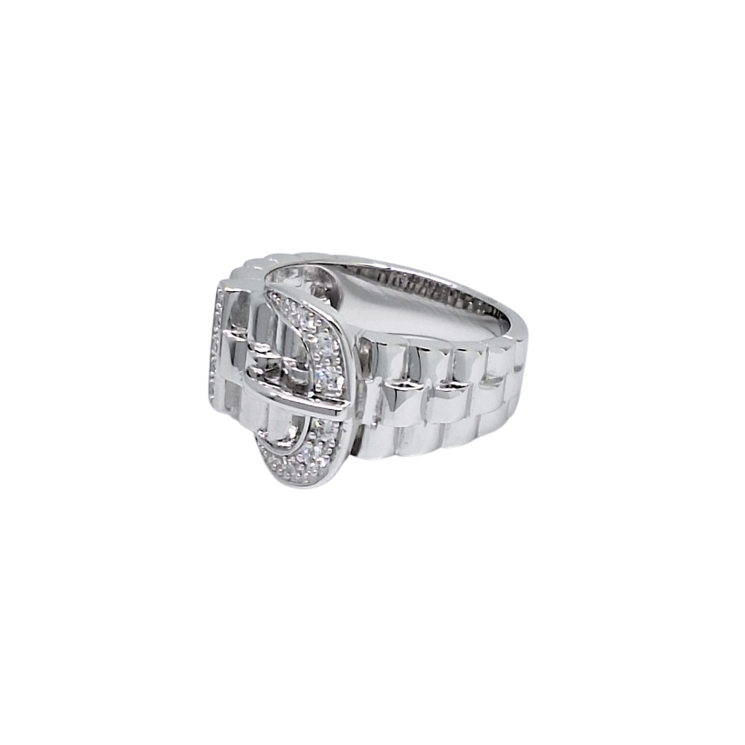 Silver Cubic Zirconia Buckle Ring