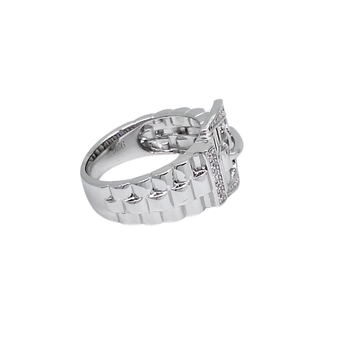 Silver Cubic Zirconia Buckle Ring