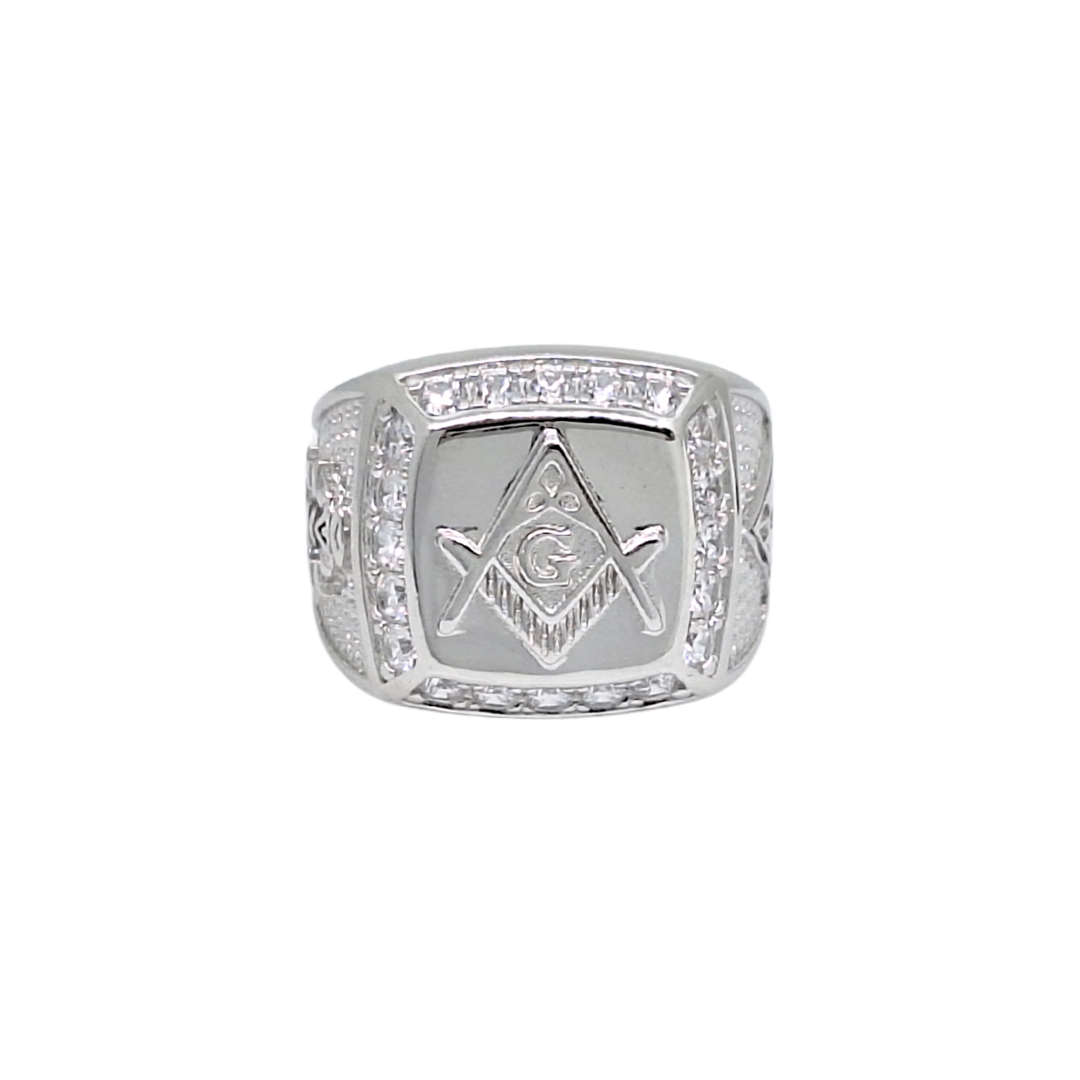 Silver CZ Masonic Ring