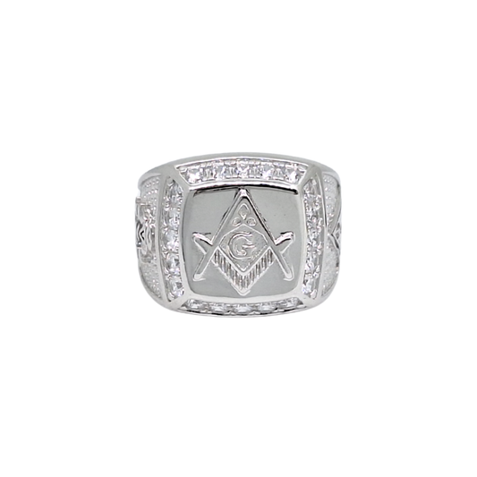 Silver CZ Masonic Ring