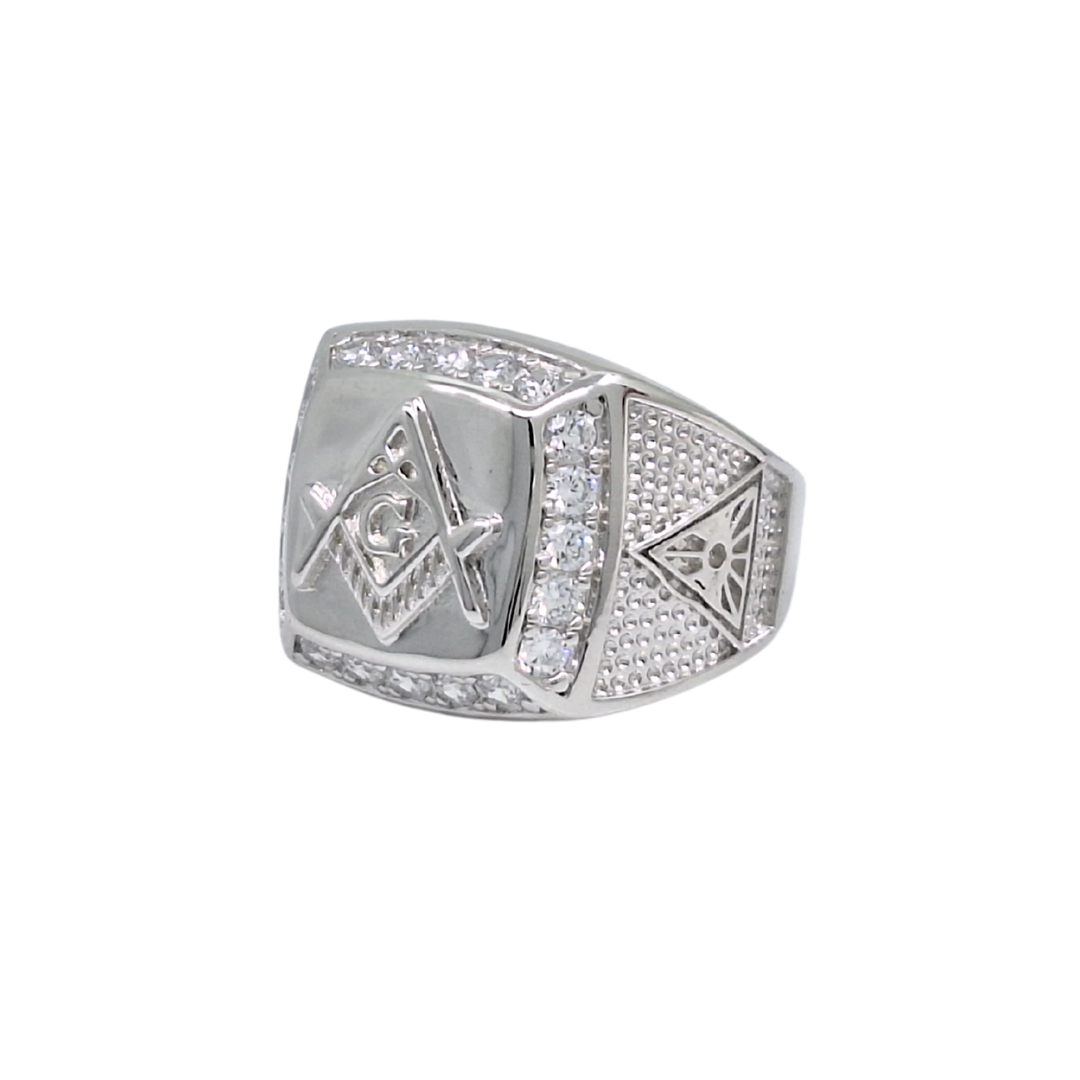 Silver CZ Masonic Ring