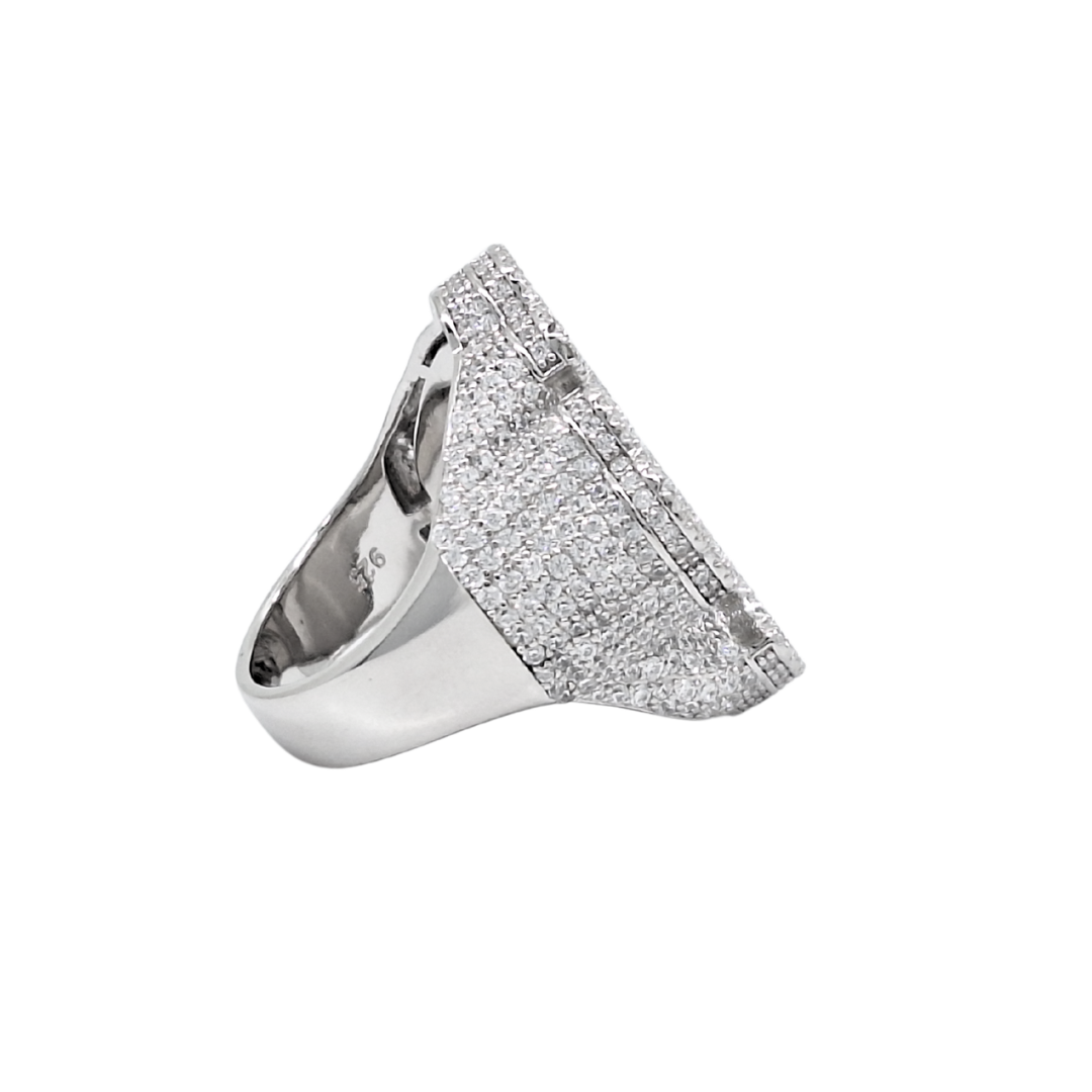 Silver Large CZ Cross Ring