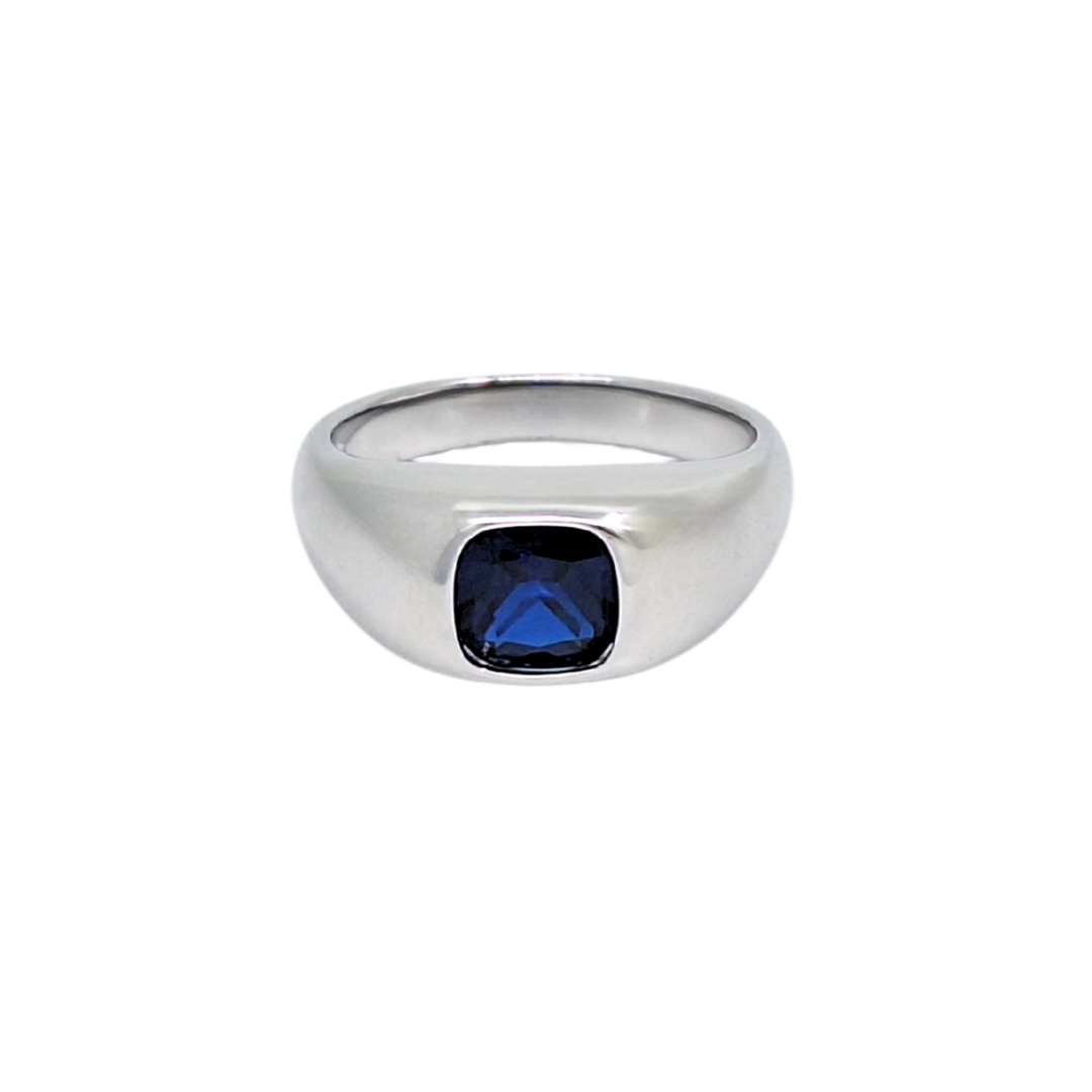 Silver Blue CZ Gents Signet Ring