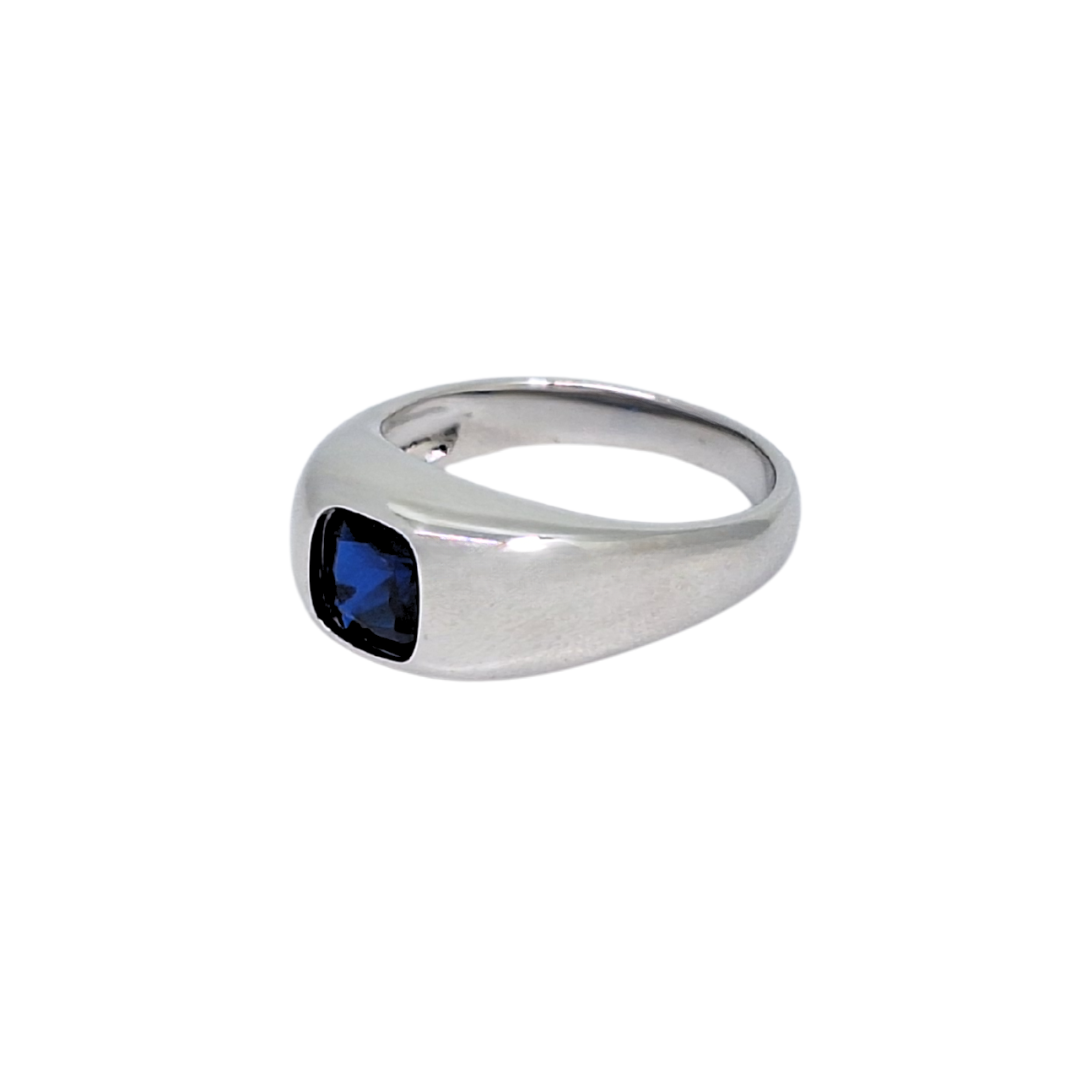 Silver Blue CZ Gents Signet Ring