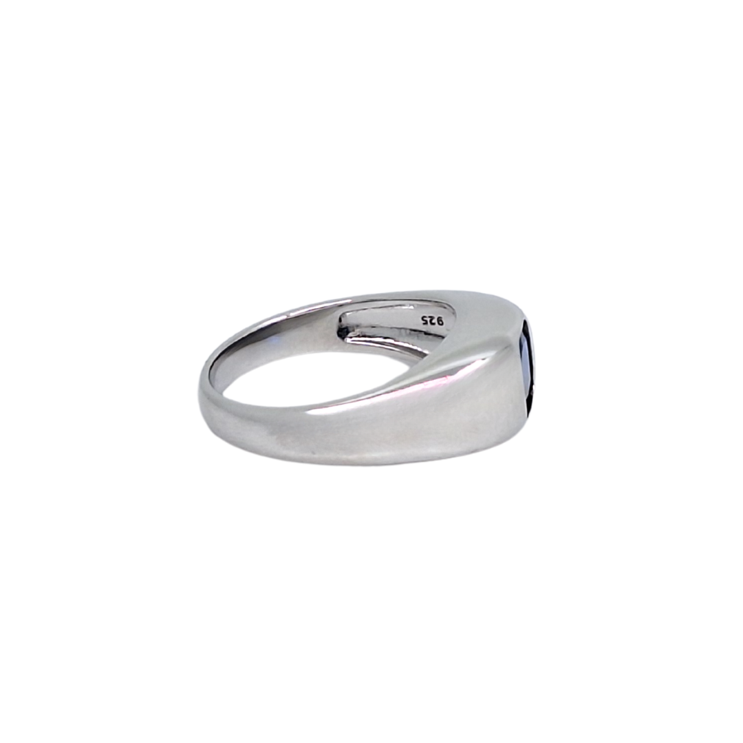 Silver Blue CZ Gents Signet Ring