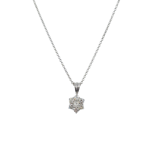 18ct White Gold Diamond Cluster Pendant 18"
