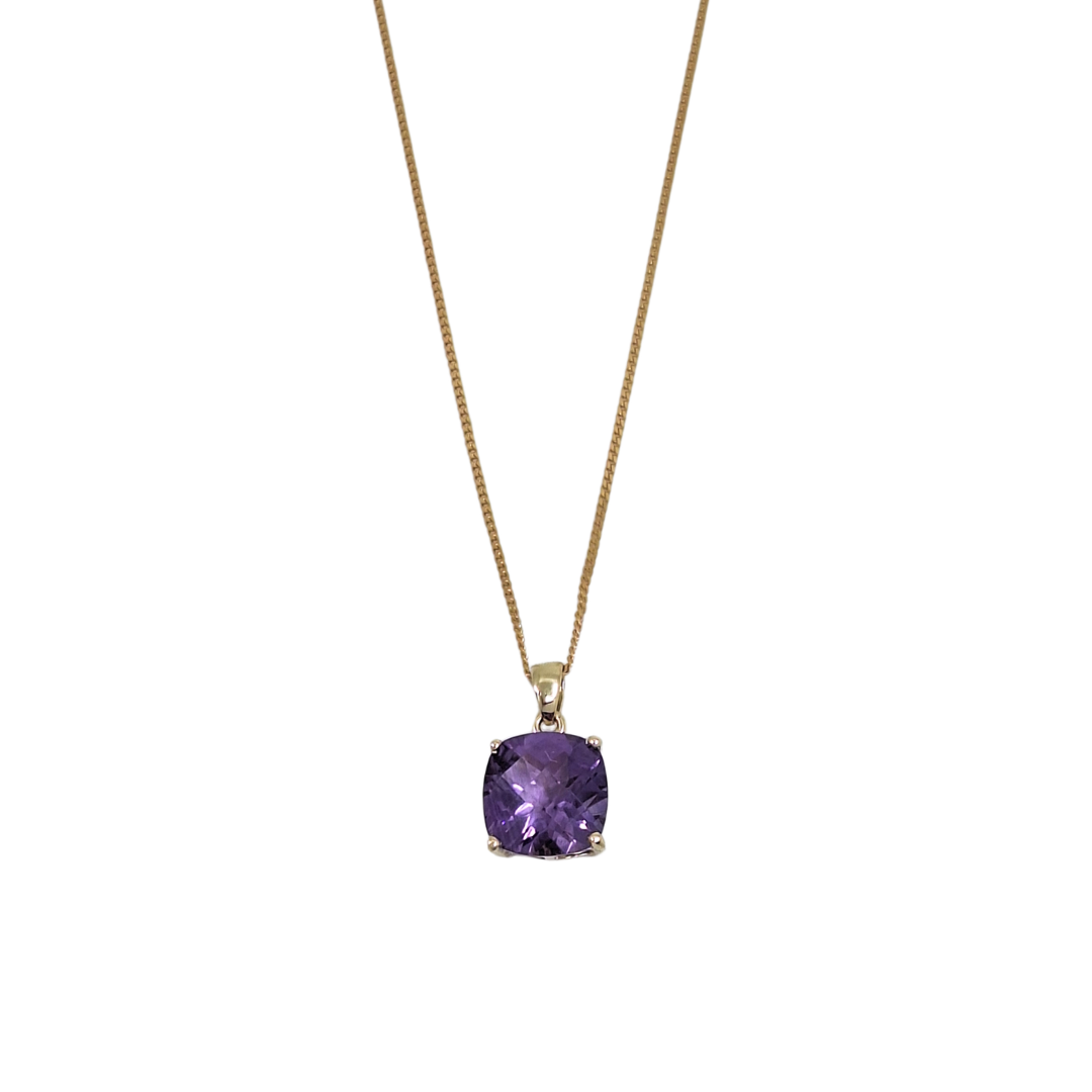 9ct Yellow Gold Amethyst Pendant & Chain