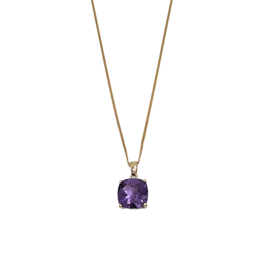 9ct Yellow Gold Amethyst Pendant & Chain