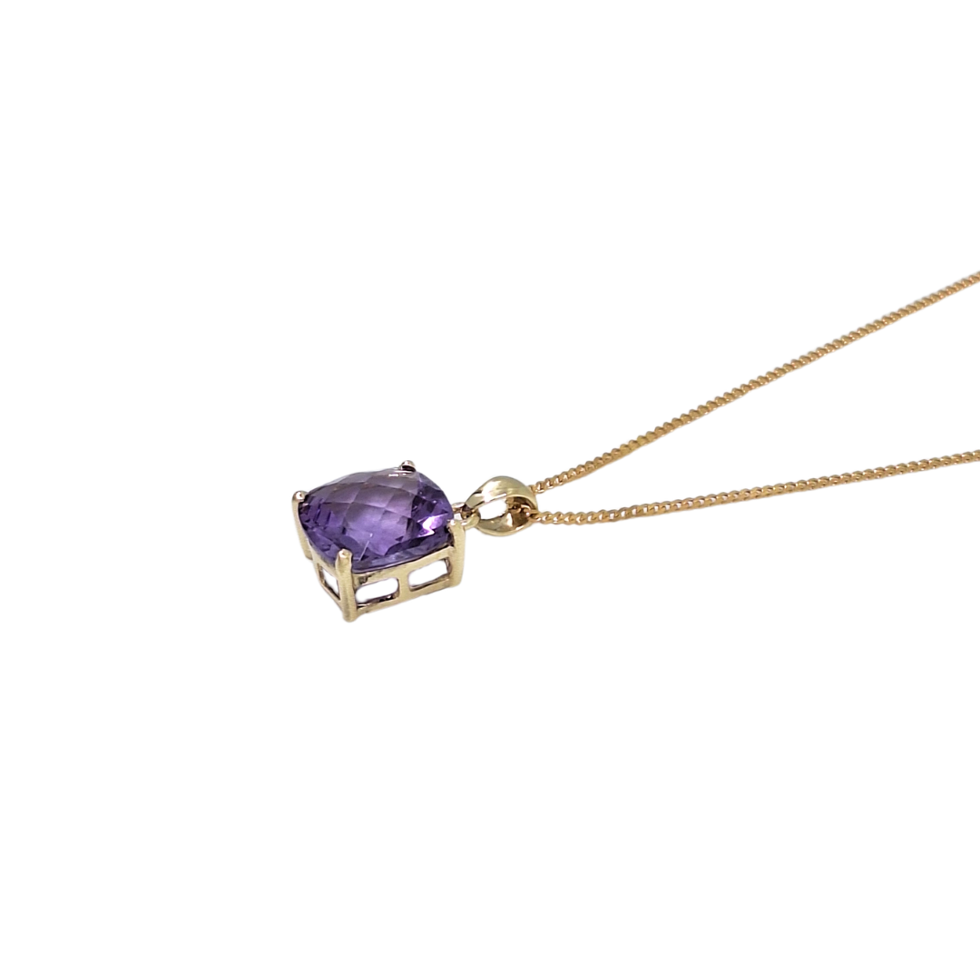 9ct Yellow Gold Amethyst Pendant & Chain