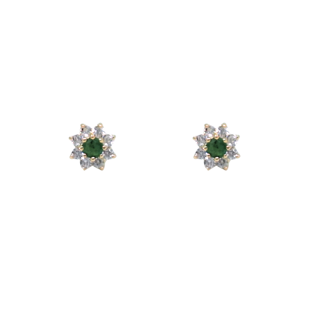9ct Yellow Gold Emerald & Cubic Zirconia Stud Earrings