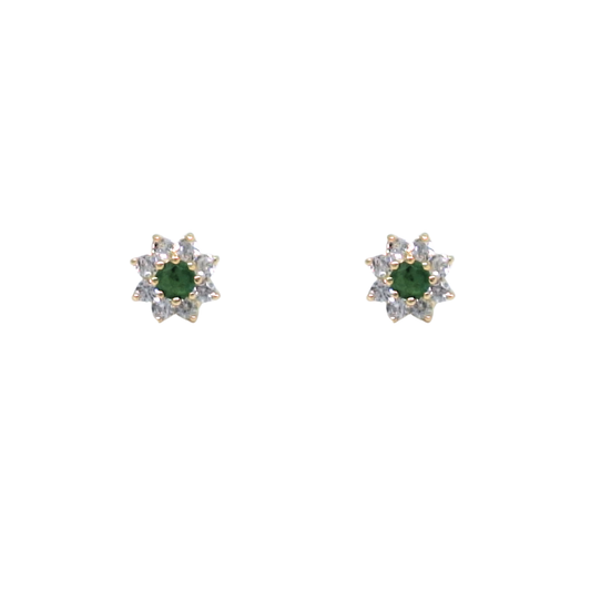 9ct Yellow Gold Emerald & Cubic Zirconia Stud Earrings