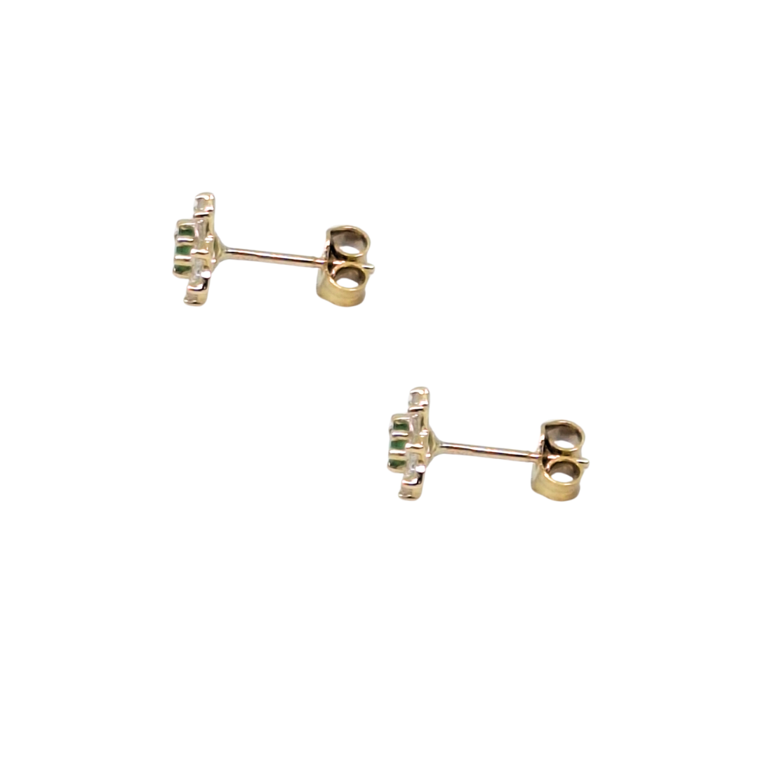 9ct Yellow Gold Emerald & Cubic Zirconia Stud Earrings