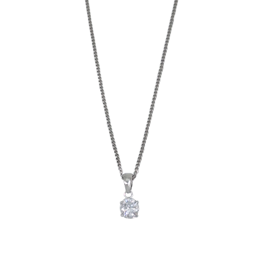 9ct White Gold CZ Pendant & Chain 18"