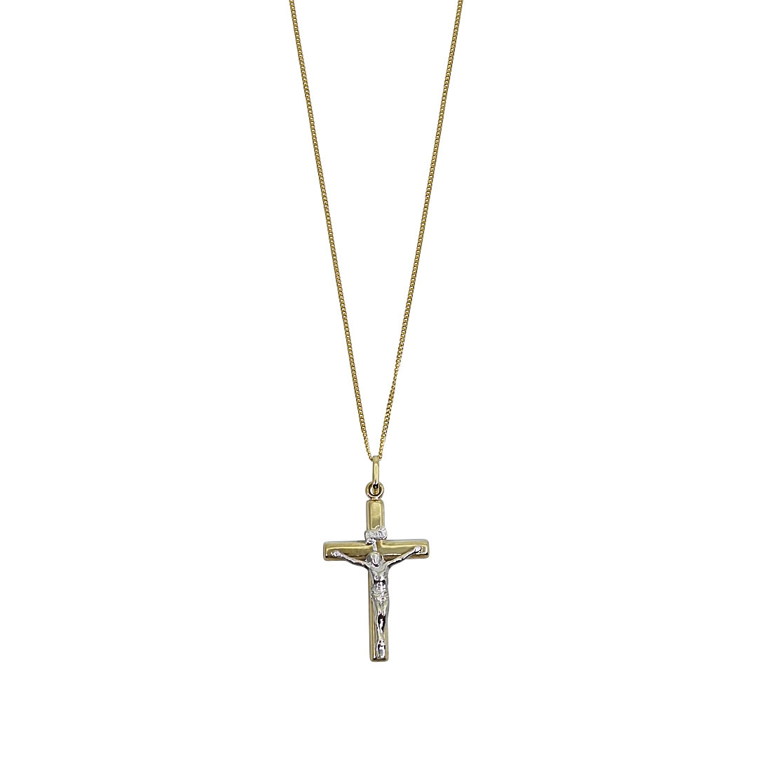 9ct Two Colour Gold Crucifix Pendant & Chain 20"