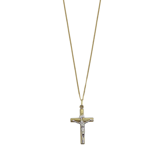 9ct Two Colour Gold Crucifix Pendant & Chain 20"