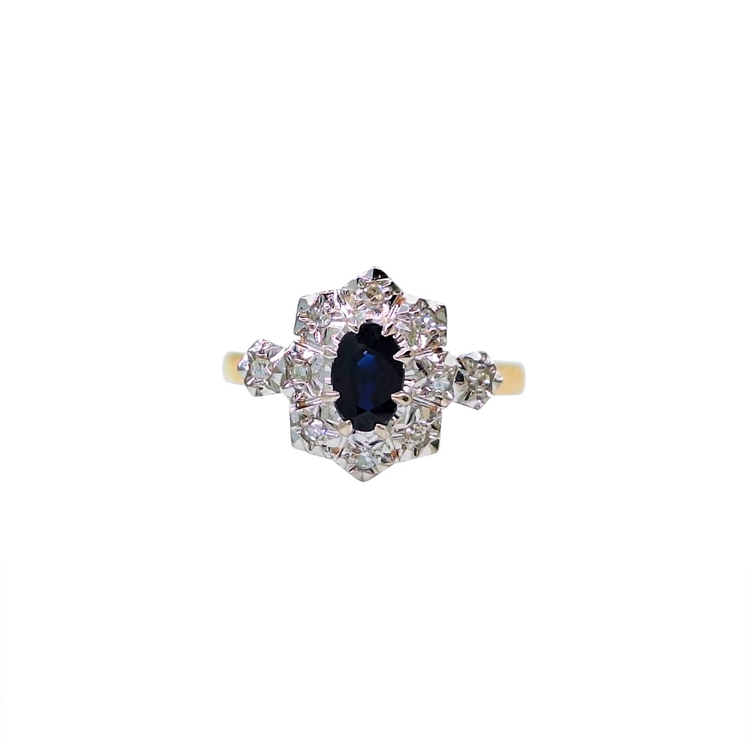 9ct Yellow Gold Sapphire & Diamond Cluster Ring
