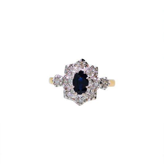 9ct Yellow Gold Sapphire & Diamond Cluster Ring